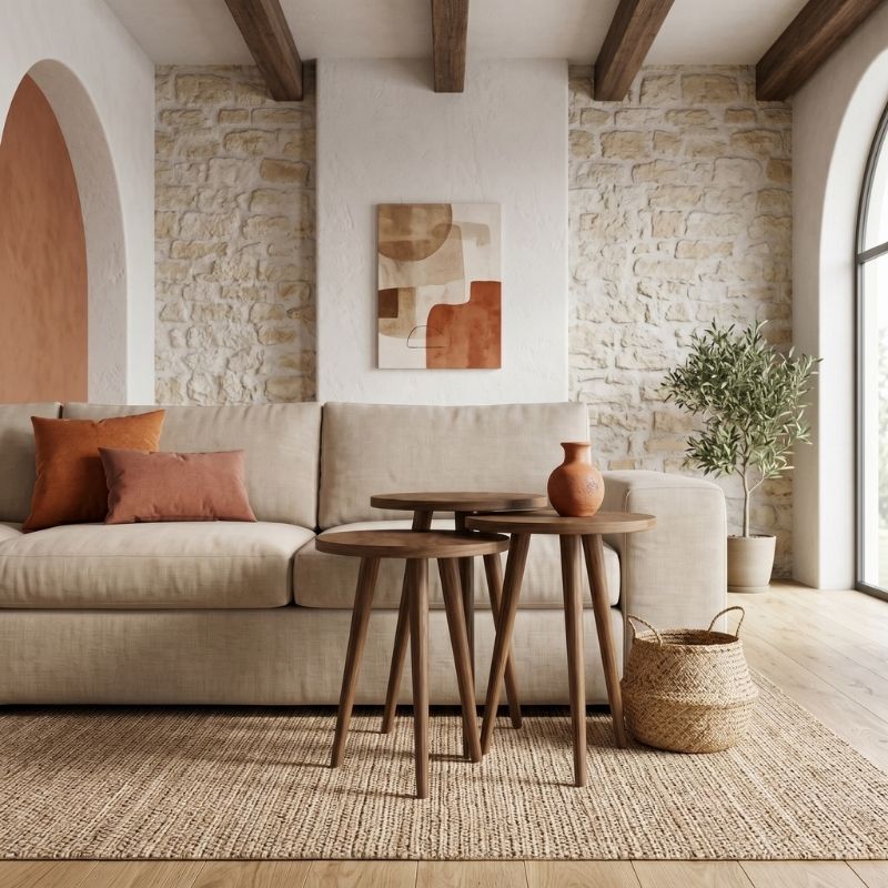 Τραπεζάκι βοηθητικό σετ 3 τμχ Cruz Megapap χρώμα καρυδί Ø33x46εκ.