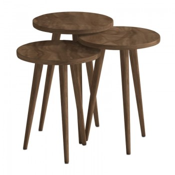 Τραπεζάκι βοηθητικό σετ 3 τμχ Cruz Megapap χρώμα καρυδί Ø33x46εκ.