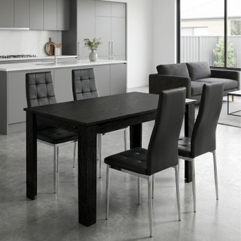 Σετ τραπεζαρία 5τμχ Darlen - Rosa Megapap χρώμα sencron black - μαύρο/χρωμίου πόδι 125x72x74εκ.