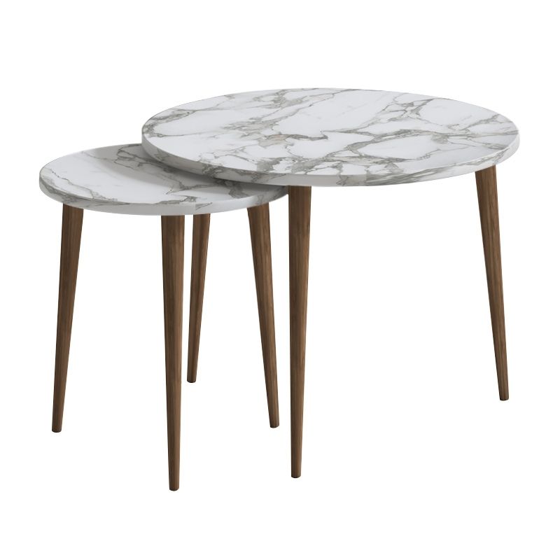 Τραπεζάκι σαλονιού σετ 2 τμχ Nola Megapap χρώμα λευκό εφέ μαρμάρου Ø60x46εκ.