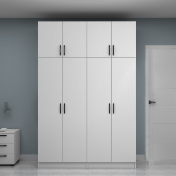 Ντουλάπα ρούχων Vivian Megapap τετράφυλλη με πατάρι χρώμα λευκό 160x51,8x240εκ.
