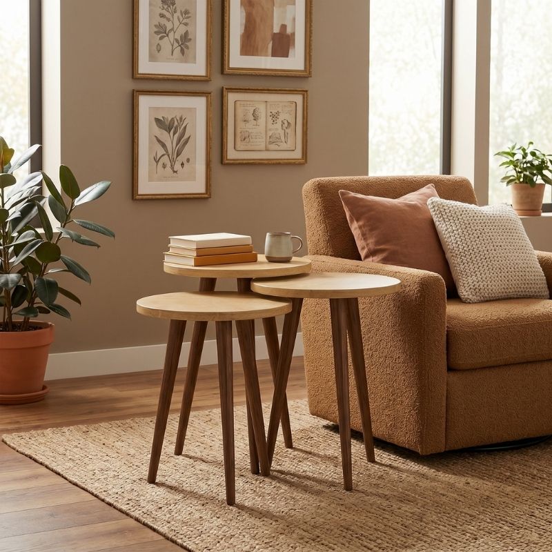 Τραπεζάκι βοηθητικό σετ 3 τμχ Cruz Megapap χρώμα sapphire oak Ø33x46εκ.