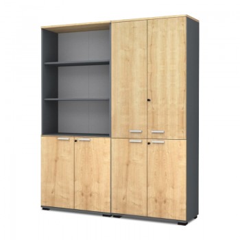 Ντουλάπα γραφείου με κλειδαριά επαγγελματική Venturo Megapap χρώμα ανθρακί - φυσικό οξιάς 160x40x200εκ.