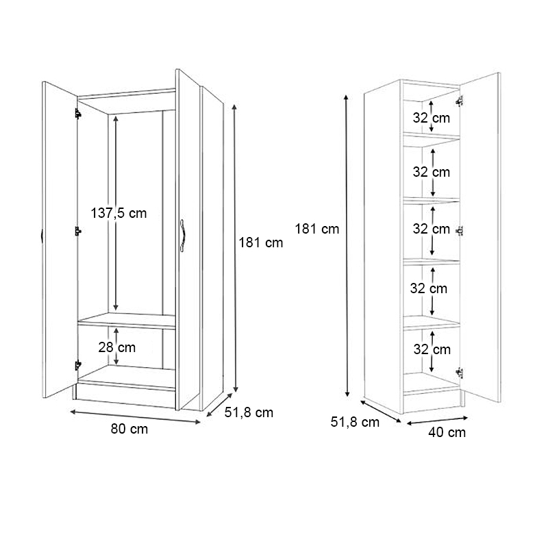 Ντουλάπα ρούχων Vivian Megapap τρίφυλλη χρώμα λευκό 120x51,8x181εκ.