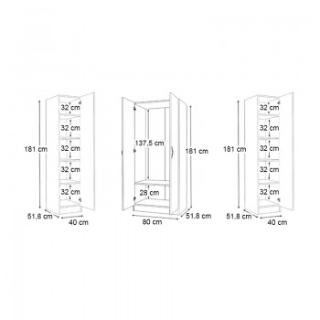 Ντουλάπα ρούχων Vivian Megapap τετράφυλλη χρώμα φυσικό οξιάς 160x51,8x181εκ.