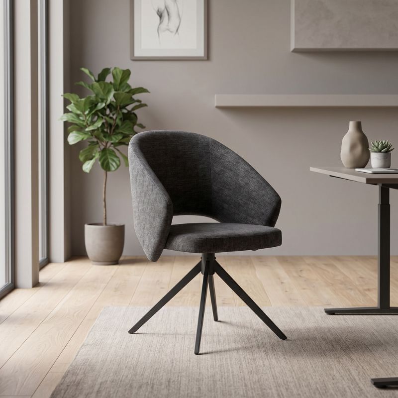 Πολυθρόνα τραπεζαρίας Milano Megapap περιστρεφόμενη χρώμα ανθρακί ύφασμα - μεταλλικό μαύρο πόδι 64x64x83εκ.