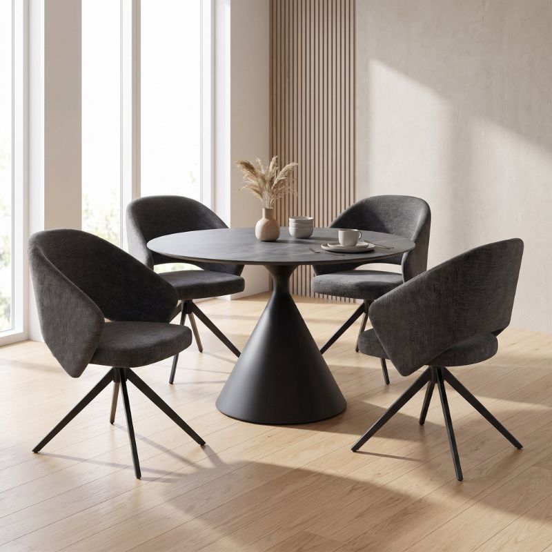 Πολυθρόνα τραπεζαρίας Milano Megapap περιστρεφόμενη χρώμα ανθρακί ύφασμα - μεταλλικό μαύρο πόδι 64x64x83εκ.