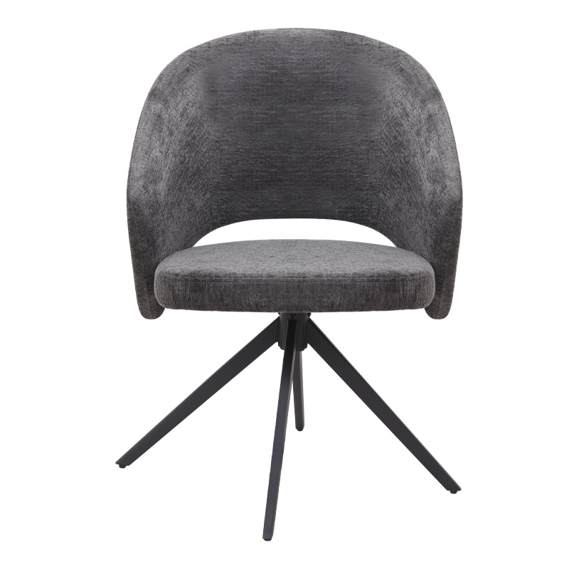 Πολυθρόνα τραπεζαρίας Milano Megapap περιστρεφόμενη χρώμα ανθρακί ύφασμα - μεταλλικό μαύρο πόδι 64x64x83εκ.