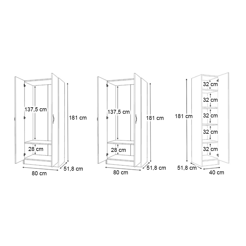 Ντουλάπα ρούχων Vivian Megapap πεντάφυλλη χρώμα φυσικό οξιάς 200x51,8x181εκ.