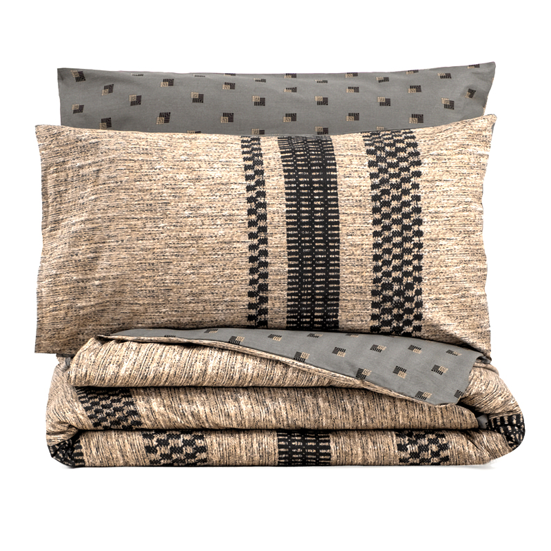 Σετ παπλωματοθήκη Arlo Cotton Box 3 τμχ Μονή (160x220) χρώμα καφέ - γκρι