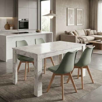 Σετ τραπεζαρία 5τμχ Darlen - Viva Megapap χρώμα λευκό εφέ μαρμάρου - φυστικί 125x72x74εκ.