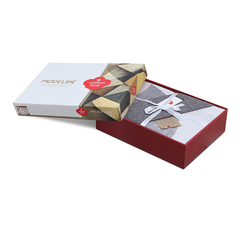 Σετ παπλωματοθήκη Leron Cotton Box 4 τμχ Διπλή (200x220) χρώμα γκρι