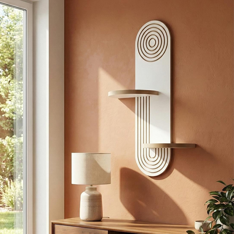 Ραφιέρα τοίχου Artwill Megapap Mdf χρώμα λευκό - oak 46x13x70εκ.