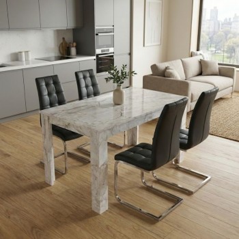 Σετ τραπεζαρία 5τμχ Darlen - Vela Megapap χρώμα λευκό εφέ μαρμάρου - μαύρο 125x72x74εκ.