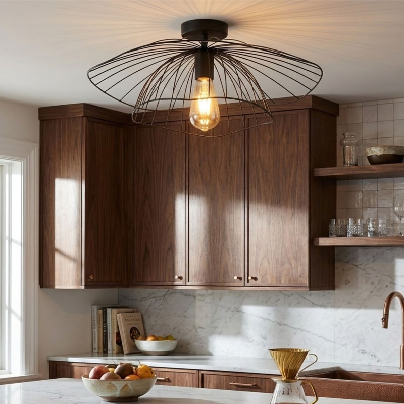 Φωτιστικό οροφής Madar Megapap E27 μεταλλικό μονόφωτο χρώμα μαύρο Ø52x20εκ.