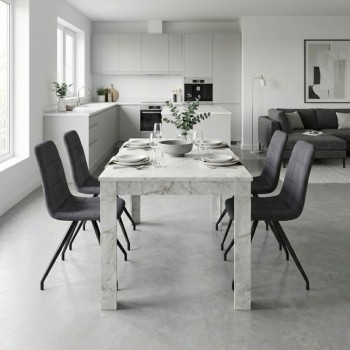 Σετ τραπεζαρία 5τμχ Darlen - Bianca Megapap χρώμα λευκό εφέ μαρμάρου - γκρι 125x72x74εκ.