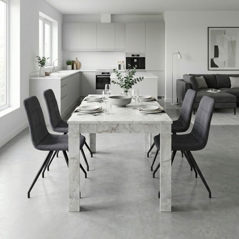 Σετ τραπεζαρία 5τμχ Darlen - Bianca Megapap χρώμα λευκό εφέ μαρμάρου - γκρι 125x72x74εκ.