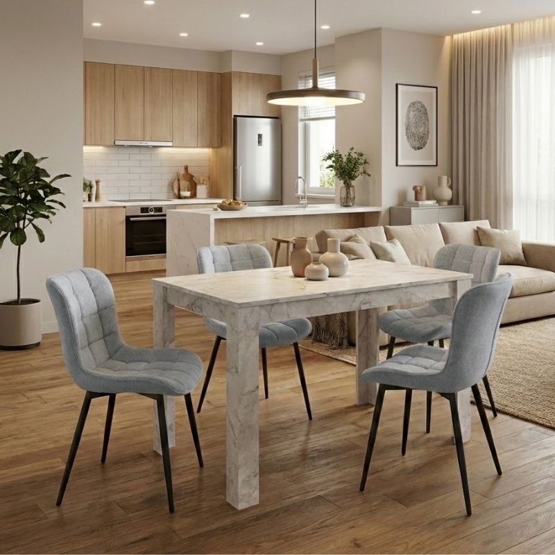 Σετ τραπεζαρία 5τμχ Darlen - Chiara Megapap χρώμα λευκό εφέ μαρμάρου - γκρι 125x72x74εκ.