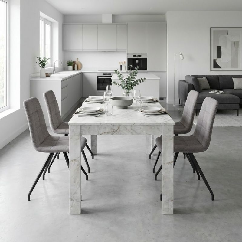 Σετ τραπεζαρία 5τμχ Darlen - Bianca Megapap χρώμα λευκό εφέ μαρμάρου - ανοιχτό μπεζ 125x72x74εκ.