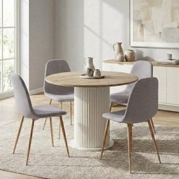 Σετ τραπεζαρία 5τμχ Bohema - Iris Megapap χρώμα ivory/sepet oak - ανοιχτό μπεζ Ø90x77,7εκ.