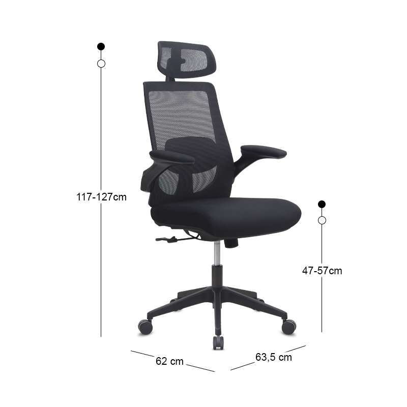 Καρέκλα γραφείου διευθυντική Belora Megapap με ύφασμα Mesh χρώμα μαύρο 63,5x62x117/127εκ.