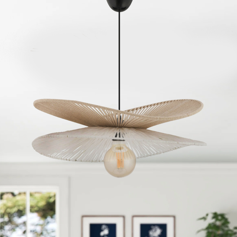 Φωτιστικό οροφής Dafodil Megapap E27 από σχοινί μονόφωτο χρώμα μπεζ - λευκό Ø48x55εκ.