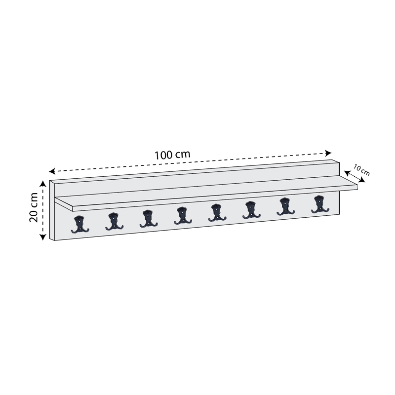Κρεμάστρα τοίχου Vettini Megapap χρώμα καρυδί 100x12x20εκ.