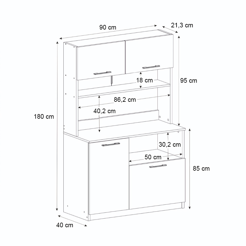 Έπιπλο κουζίνας Tuco 2 Megapap χρώμα sapphire oak 90x40x180εκ.