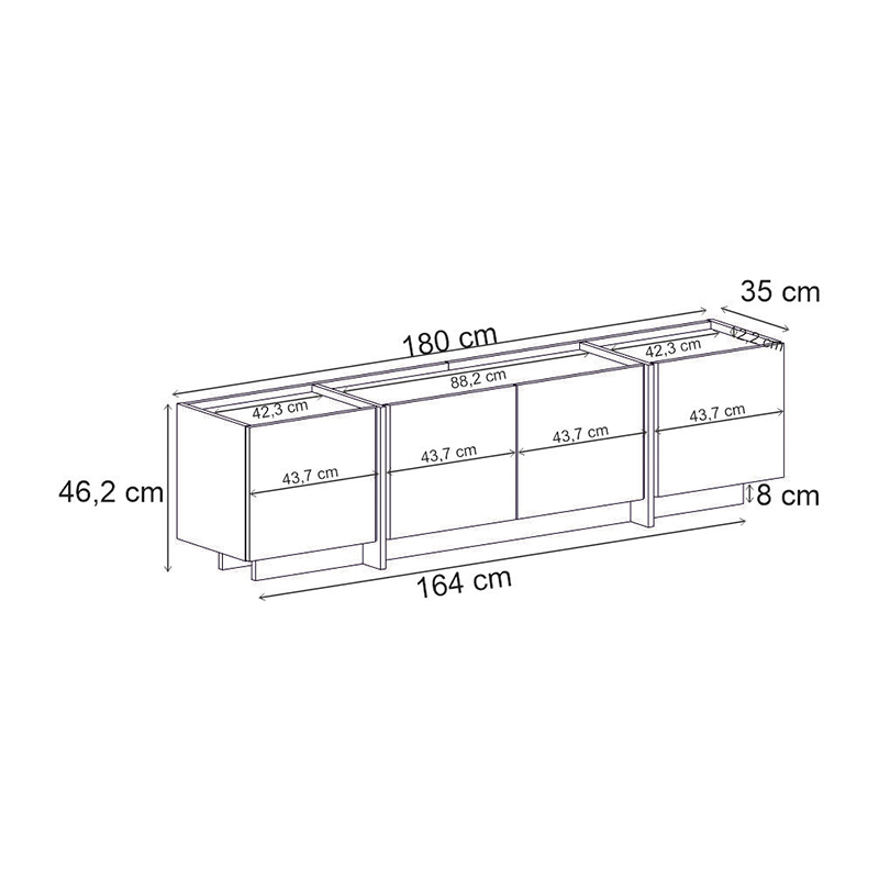 Έπιπλο τηλεόρασης Lowen Megapap χρώμα καρυδί milano 180x35x46,2εκ.