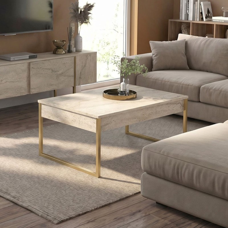 Τραπεζάκι σαλονιού Orontes Megapap χρώμα travertine - χρυσό 90x59,6x40εκ.