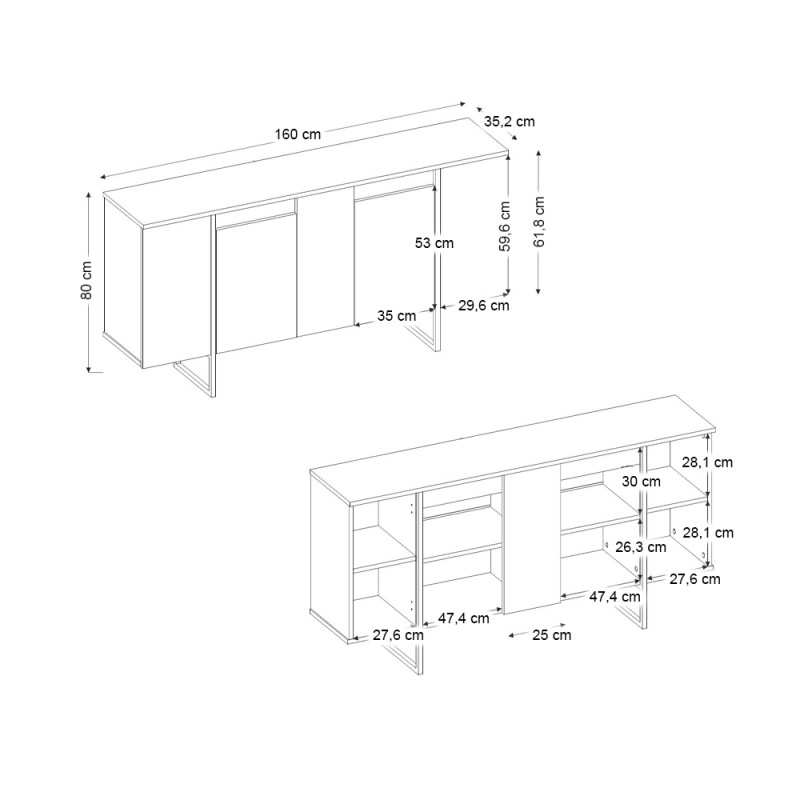 Μπουφές Orontes Megapap χρώμα ανθρακί 160x35,2x80εκ.
