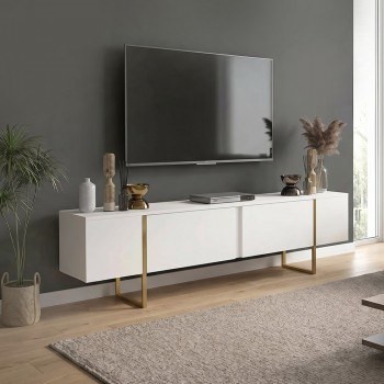 Έπιπλο τηλεόρασης Orontes Megapap χρώμα λευκό - χρυσό 180x29,6x50εκ.