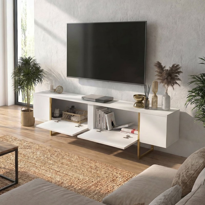 Έπιπλο τηλεόρασης Orontes Megapap χρώμα λευκό - χρυσό 180x29,6x50εκ.