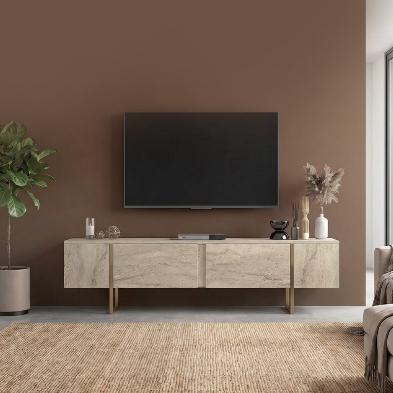Έπιπλο τηλεόρασης Orontes Megapap χρώμα travertine - χρυσό 180x29,6x50εκ.