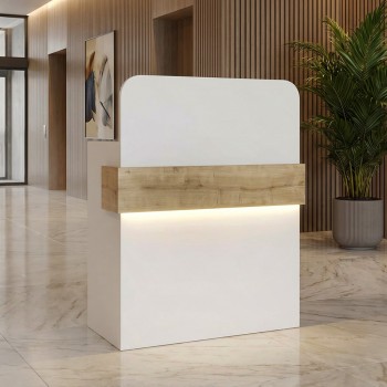 Γραφείο υποδοχής - reception Telmos Megapap με LED χρώμα λευκό - sapphire oak 90x43,6x119,2εκ.