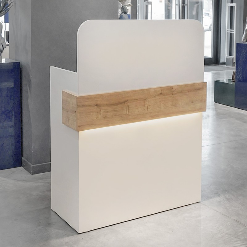 Γραφείο υποδοχής - reception Telmos Megapap με LED χρώμα λευκό - sapphire oak 90x43,6x119,2εκ.