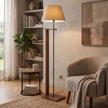 Φωτιστικό δαπέδου Moris Megapap MDF - ύφασμα PVC χρώμα καρυδί - μπεζ Φ38x150εκ.