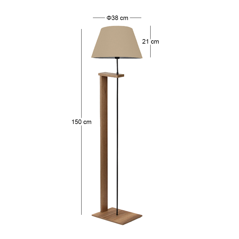 Φωτιστικό δαπέδου Moris Megapap MDF - ύφασμα PVC χρώμα καρυδί - μπεζ Φ38x150εκ.
