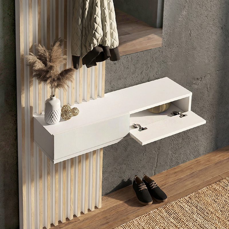 Έπιπλο εισόδου Elois Megapap χρώμα λευκό - sepet oak 96,6x26,8x195,5εκ.