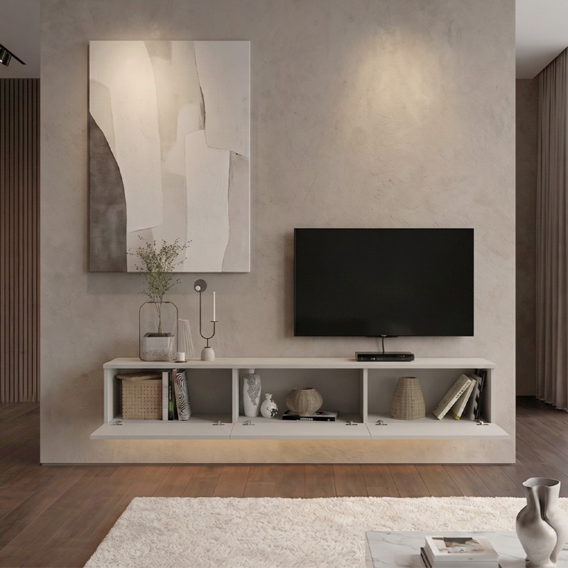 Έπιπλο τηλεόρασης επιτοίχιο Damla Megapap με LED χρώμα sandstone 180x29,5x29,5εκ.