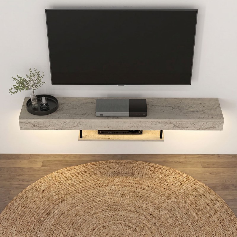 Έπιπλο τηλεόρασης επιτοίχιο Albares Megapap με LED χρώμα travertine 150x29,6x22εκ.
