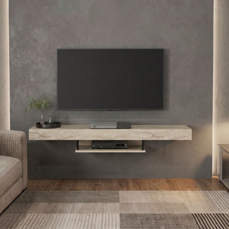 Έπιπλο τηλεόρασης επιτοίχιο Albares Megapap με LED χρώμα travertine 150x29,6x22εκ.