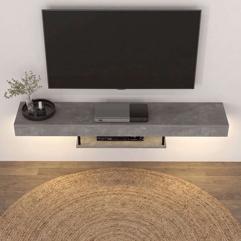 Έπιπλο τηλεόρασης επιτοίχιο Albares Megapap με LED χρώμα γκρι σκυροδέματος 150x29,6x22εκ.