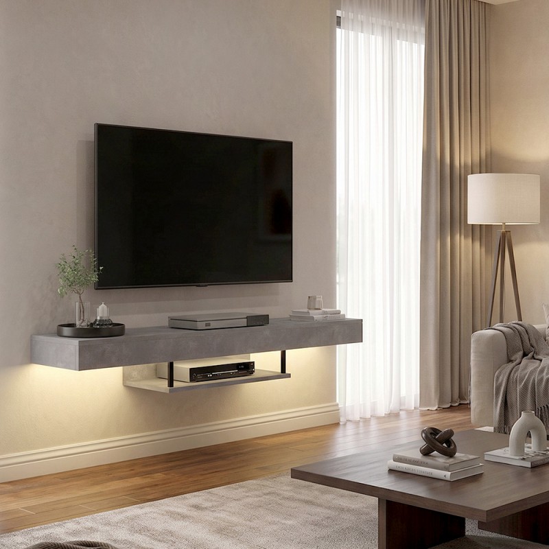 Έπιπλο τηλεόρασης επιτοίχιο Albares Megapap με LED χρώμα γκρι σκυροδέματος 150x29,6x22εκ.