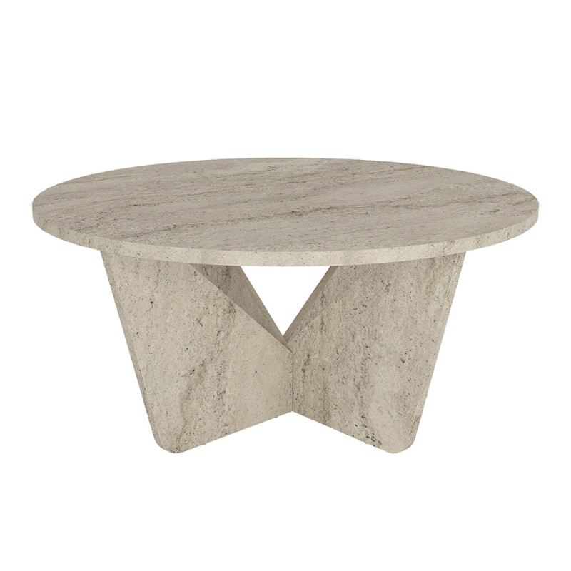 Τραπεζάκι σαλονιού Lagerta Megapap χρώμα travertine Ø75x35εκ.