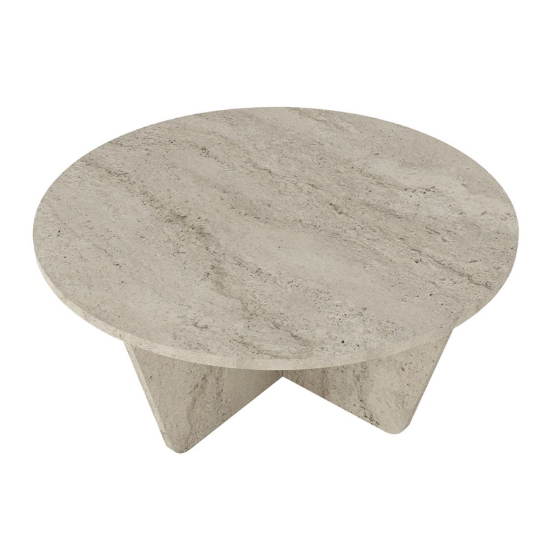 Τραπεζάκι σαλονιού Lagerta Megapap χρώμα travertine Ø75x35εκ.