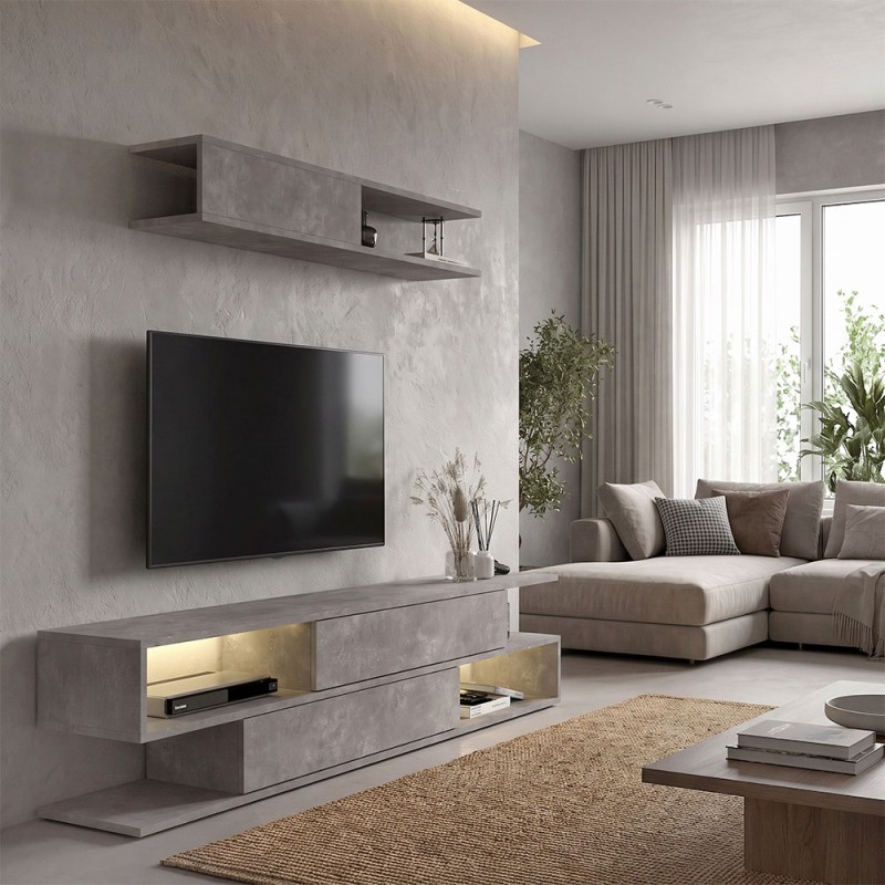 Σύνθεση τηλεόρασης Manet Megapap με LED χρώμα γκρι σκυροδέματος 180x29,5x39εκ.