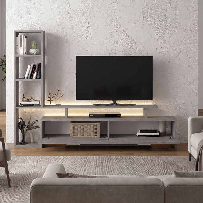 Σύνθεση τηλεόρασης Simal Megapap με LED χρώμα γκρι σκυροδέματος 168,2x31,3x120εκ.