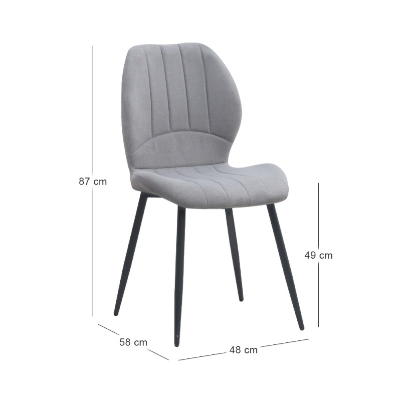 Καρέκλα τραπεζαρίας Valena Megapap elephant grey ύφασμα - μεταλλικό μαύρο πόδι 48x58x87εκ.