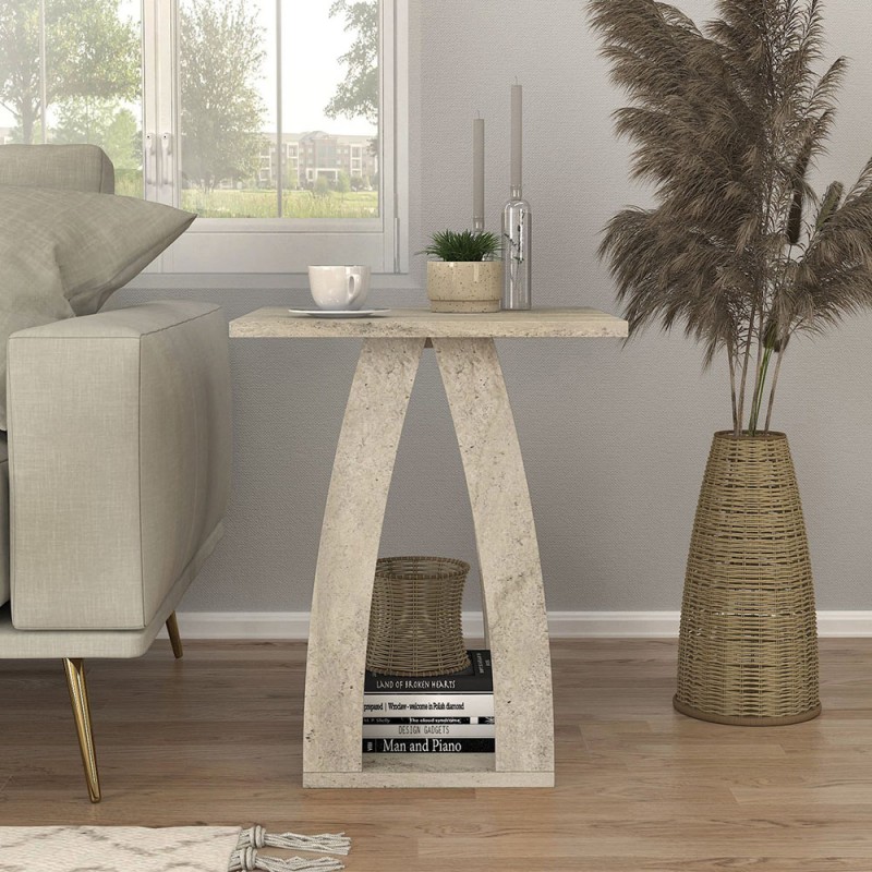 Τραπεζάκι βοηθητικό - Κομοδίνο Deros Megapap χρώμα travertine 45x45x56εκ.